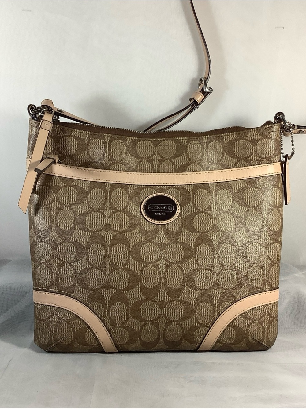 COACH Crossbody Bag PVC Coated Canvas Tan & Beige